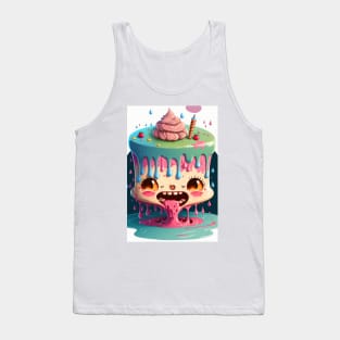 Cake Caricature - January 1st - Yearlong Psychedelic Cute Cakes Collection - Birthday Party - Delicious Dripping Paint, Bright Colors, and Big Adorable Smiles Tank Top